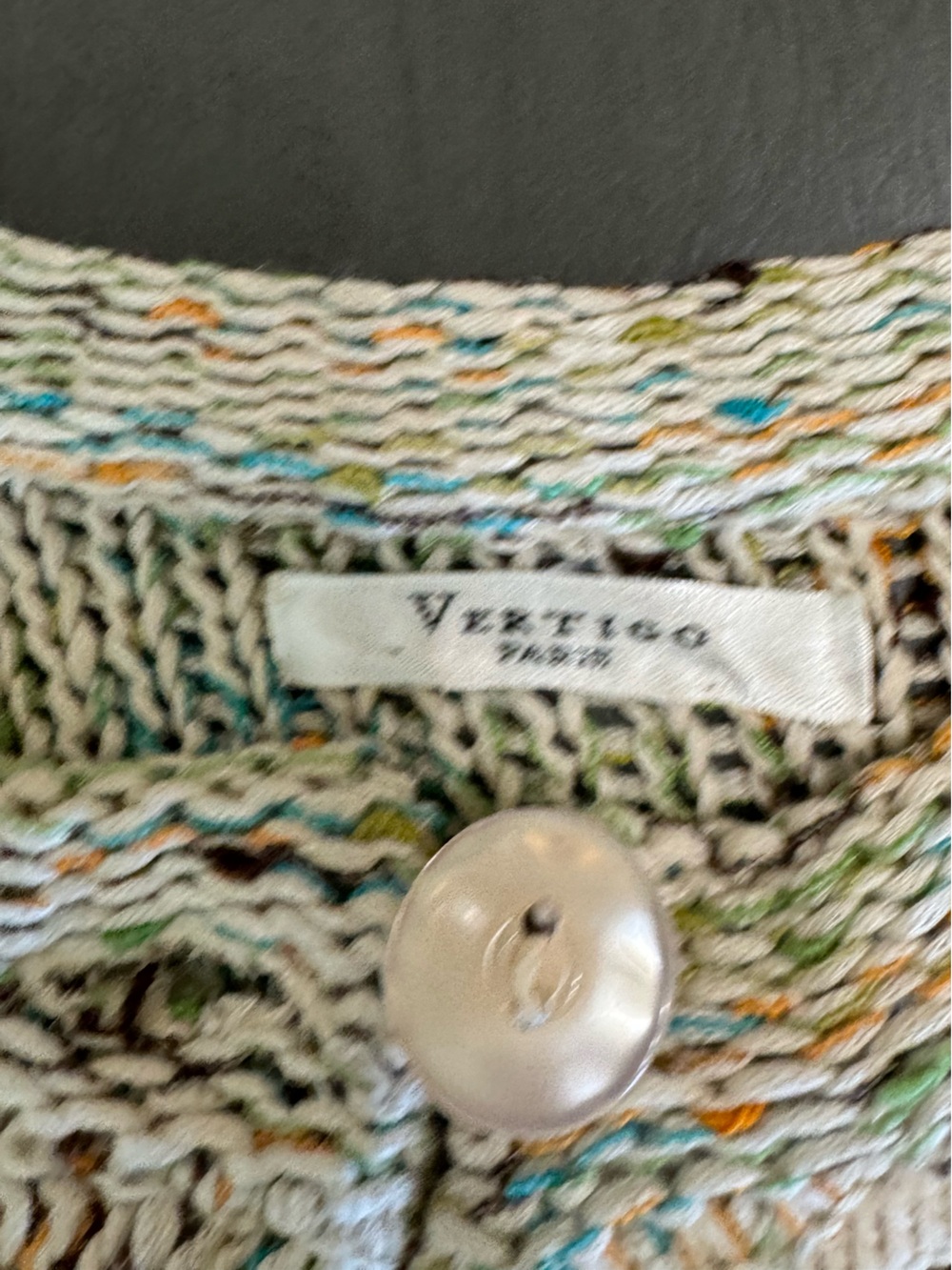 Vintage Vertigo Paris Multicolored Crochet Cardigan with Pearl Buttons SZ M - Picture 3 of 6